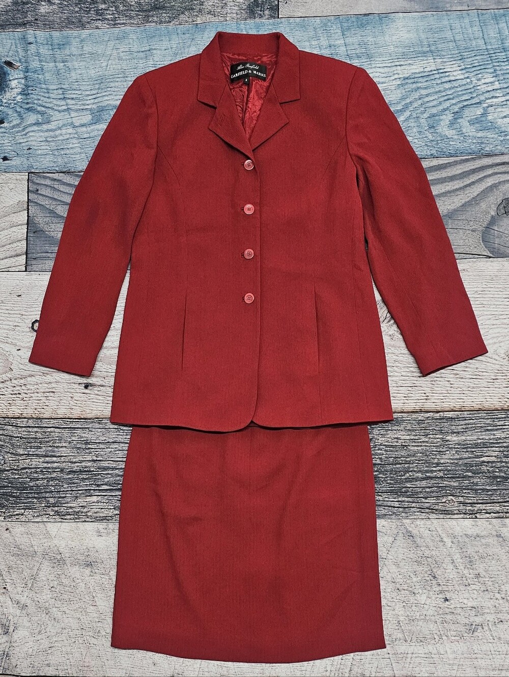Vintage Garfield & Marks Women 2-piece Skirt Suit Set Burgundy Women's Size 8